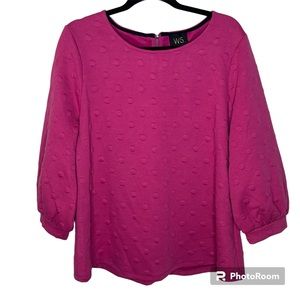 Anthropologie Top Women’s 1XL W5 Pink Boho Balloon Sleeve Puff Polka Dot NWT